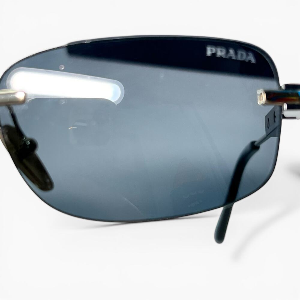 Prada SPR 68Z Unisex Rimless Rectangle Sunglasses Pale Gold & Grey Gradient - Picture 4 of 11